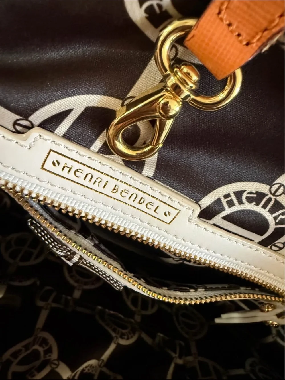 henri bendel Orange Leather Shoulder Tote with Logo Charm